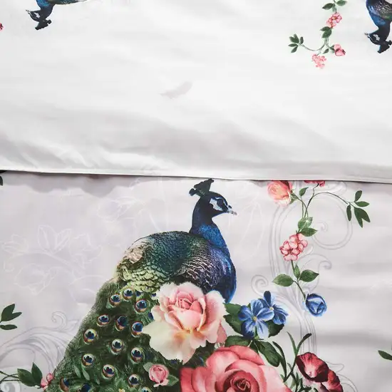 Duvet Cover Set, King Size Pictorial Bedding, Dolce Mela - Peacock DM706K Photo 2