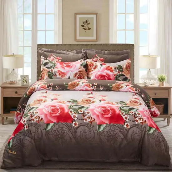 Duvet Cover Set, Queen size Floral Bedding, Dolce Mela - Rose Medley DM708Q Photo 4