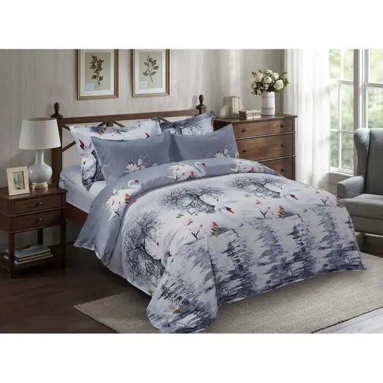 Duvet Cover Set, Queen size Pictorial Bedding, Dolce Mela - Mute Swan DM705Q Photo 1