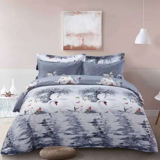 Duvet Cover Set, Queen size Pictorial Bedding, Dolce Mela - Mute Swan DM705Q Photo 4