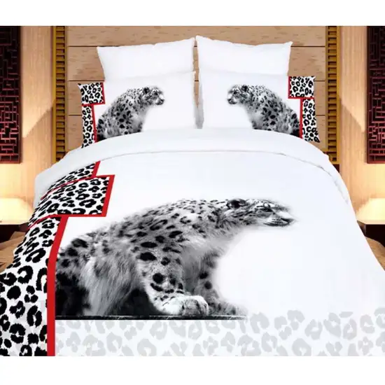 Twin Size Duvet Cover Sheets Set, White Cheetahs Photo 1