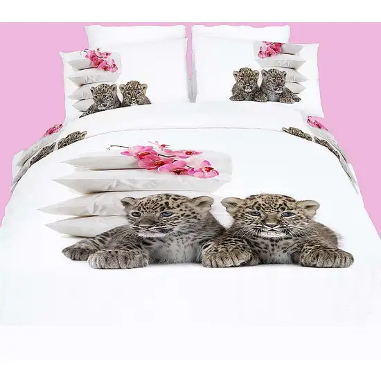 Queen Size Duvet Cover Sheets Set, Baby Leopards Photo 4