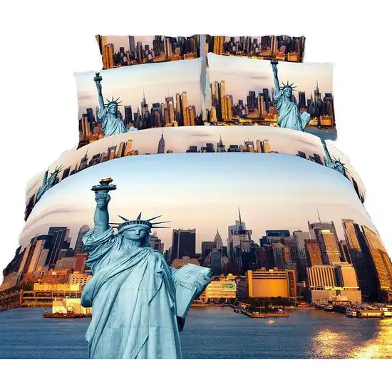 Queen Size Duvet Cover Sheets Set, Statue of Liberty Photo 4