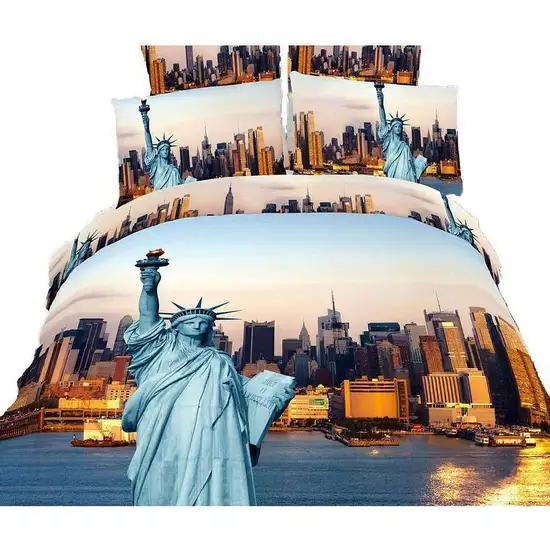 Queen Size Duvet Cover Sheets Set, Statue of Liberty Photo 3