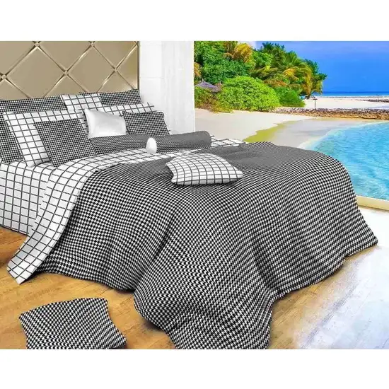 King Size Duvet Cover Sheets Set, Black & White Check Photo 1