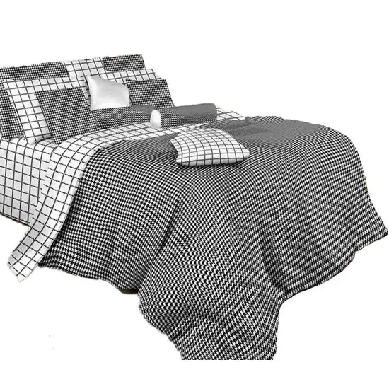 King Size Duvet Cover Sheets Set, Black & White Check Photo 2