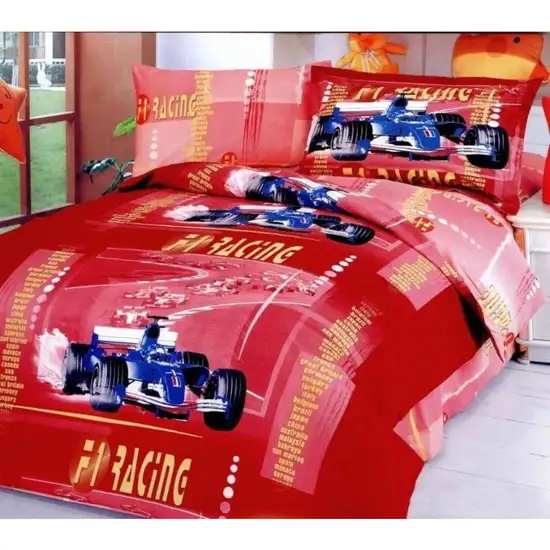 Twin Size Duvet Cover Sheets Set, Car Racing Red Photo 1