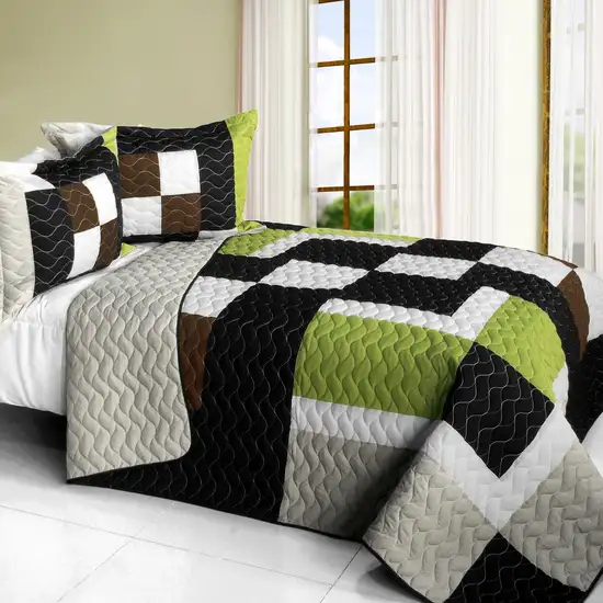 Earth Chant -  3PC Vermicelli - Quilted Patchwork Quilt Set (Full/Queen Size) Photo 1