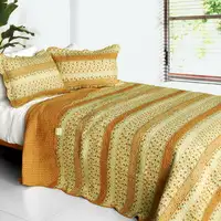 Photo of East of Eden - 3PC Cotton Contained Vermicelli-Quilted Patchwork Quilt Set (Full/Queen Size)
