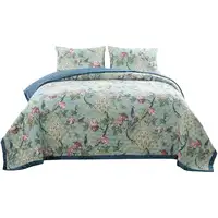 Photo of Eden 2 Piece Twin XL Quilt Set, Peacock and Songbirds, Microfiber
