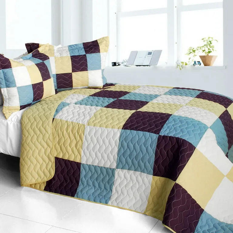 Elegant Wine - 3PC Vermicelli-Quilted Patchwork Quilt Set (Full/Queen Size) Photo 1