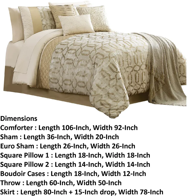 Elia 10 Piece King Polyester Comforter Set, Lattice Pattern, Cream, Gold Photo 5