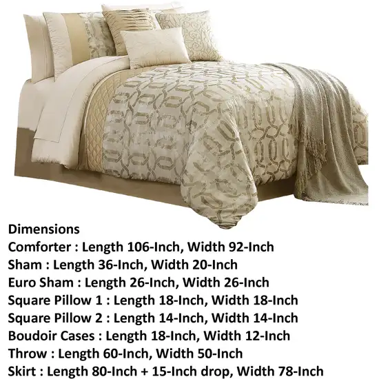 Elia 10 Piece King Polyester Comforter Set, Lattice Pattern, Cream, Gold Photo 5