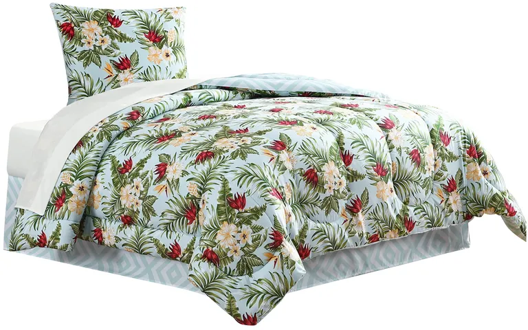 Elia 6 Piece Polyester Twin Comforter Set, Tropical Design, Green, White Photo 1