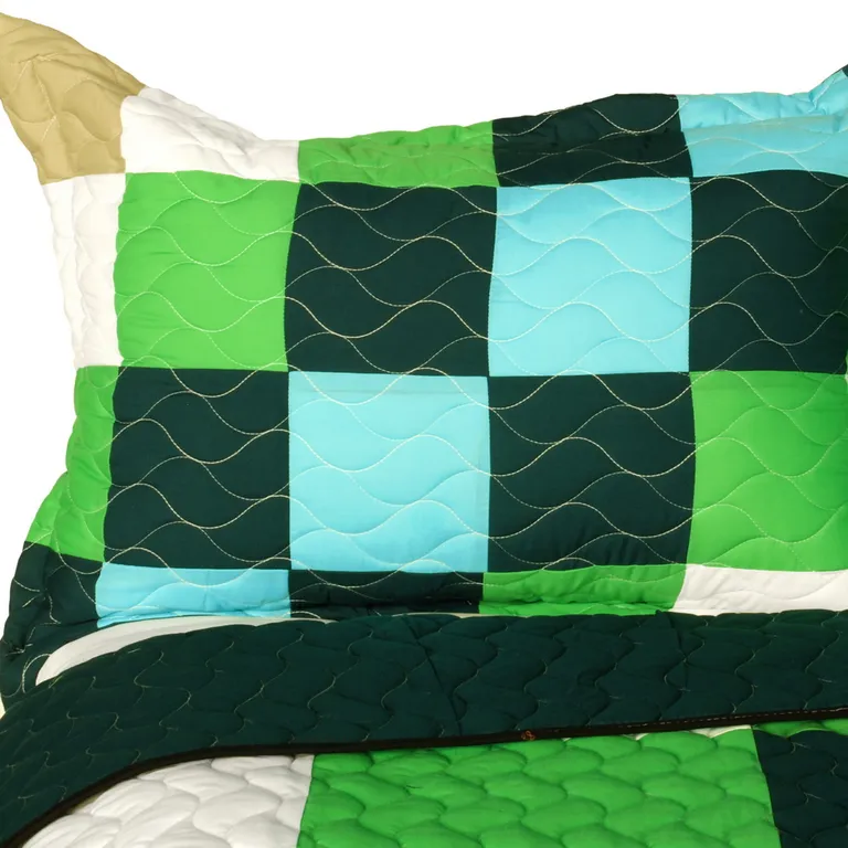 Elissa Love - Vermicelli-Quilted Patchwork Geometric Quilt Set Full/Queen Photo 2