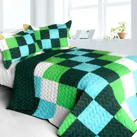 Photo of Elissa Love - Vermicelli-Quilted Patchwork Geometric Quilt Set Full/Queen