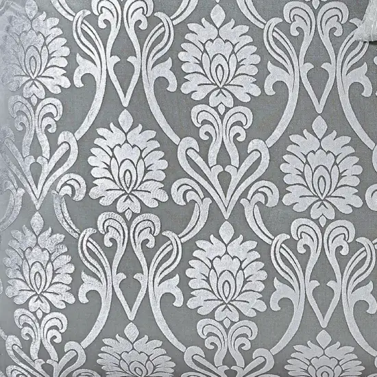 Emma 10 Piece Polyester King Comforter Set, Gray Silver Velvet Damask Print Photo 3