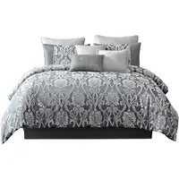 Photo of Emma 10 Piece Polyester King Comforter Set, Gray Silver Velvet Damask Print
