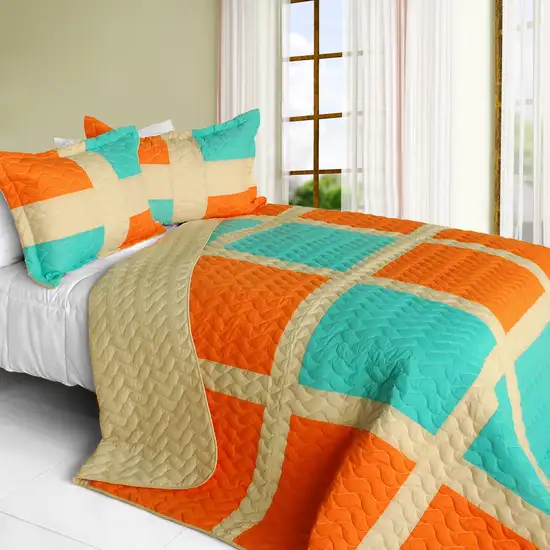 Enjoy Sunshine -  3PC Vermicelli-Quilted Patchwork Quilt Set (Full/Queen Size) Photo 1