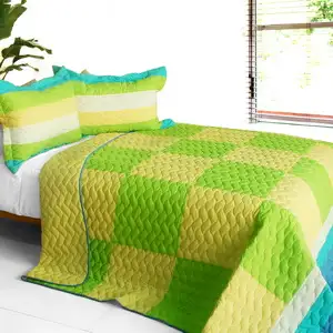 Photo of Enjoying Free - 3PC Vermicelli-Quilted Patchwork Quilt Set (Full/Queen Size)