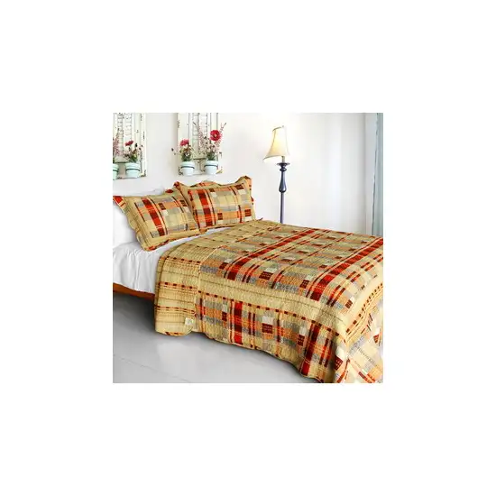 Enthusiasm Waltz -  Cotton 3PC Vermicelli-Quilted Plaid Patchwork Quilt Set (Full/Queen Size) Photo 1