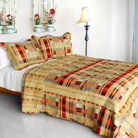 Photo of Enthusiasm Waltz - Cotton 3PC Vermicelli-Quilted Plaid Patchwork Quilt Set (Full/Queen Size)