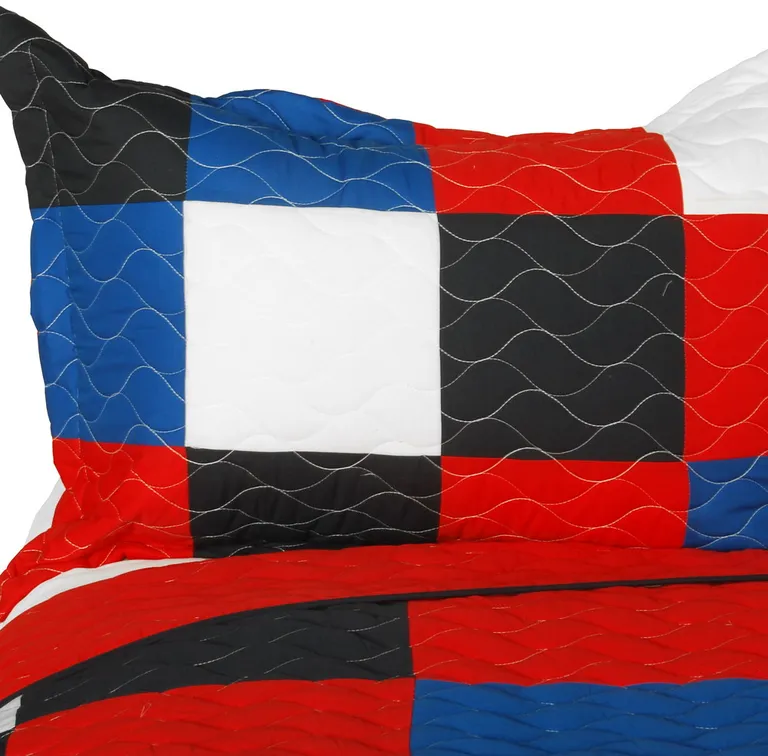 Eternal Passion - Vermicelli-Quilted Patchwork Geometric Quilt Set Full/Queen Photo 2