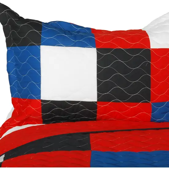 Eternal Passion -  Vermicelli-Quilted Patchwork Geometric Quilt Set Full/Queen Photo 2