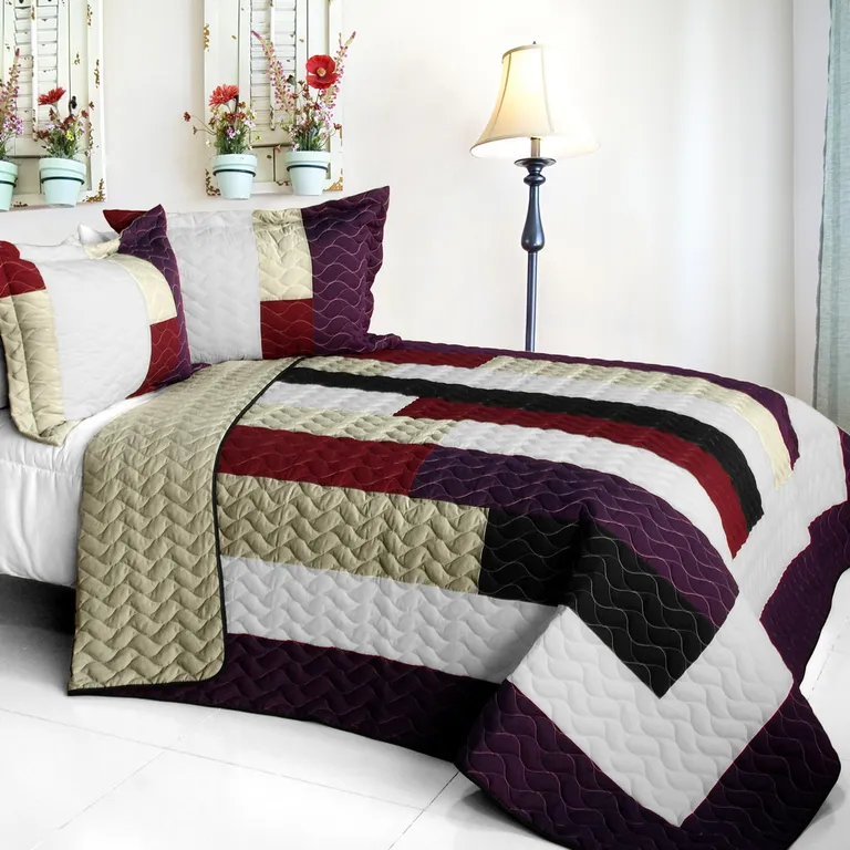 Eternal Promiss - 3PC Vermicelli - Quilted Patchwork Quilt Set (Full/Queen Size) Photo 1