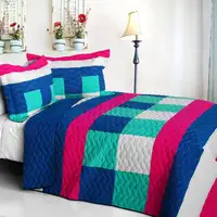 Photo of Eternity - Vermicelli-Quilted Patchwork Plaid Quilt Set Full/Queen