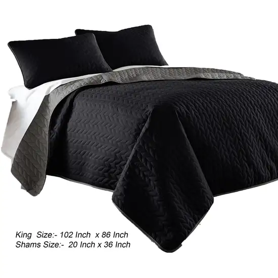 Eva 3 Piece King Microfiber Reversible Coverlet Set, Quilted, Gray, Black Photo 5