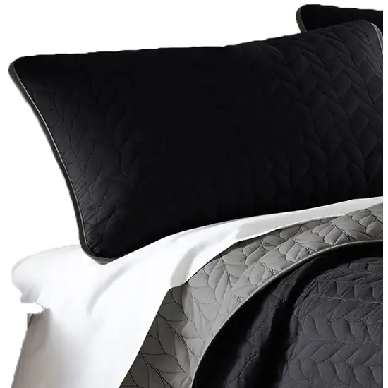 Eva 3 Piece King Microfiber Reversible Coverlet Set, Quilted, Gray, Black Photo 2