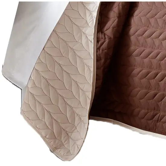 Eva 3 Piece Queen Microfiber Reversible Coverlet Set, Quilted, Brown, Ivory Photo 4