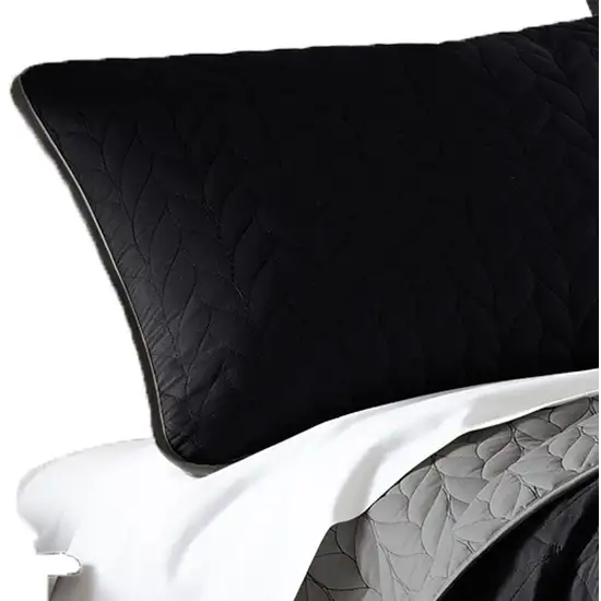 Eva 3 Piece Queen Microfiber Reversible Coverlet Set, Quilted, Gray, Black Photo 2