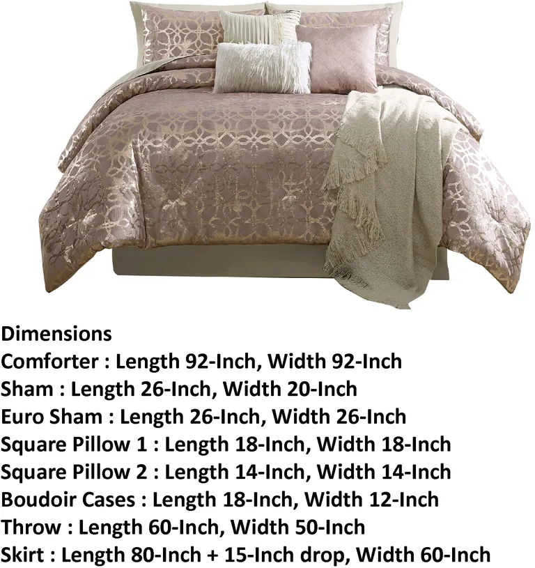 Eve 10 Piece Queen Size Poly Velvet Comforter Set, Foil Pattern Photo 5