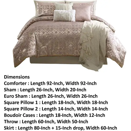 Eve 10 Piece Queen Size Poly Velvet Comforter Set, Foil Pattern Photo 5