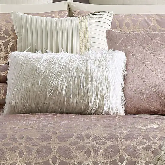 Eve 10 Piece Queen Size Poly Velvet Comforter Set, Foil Pattern Photo 2