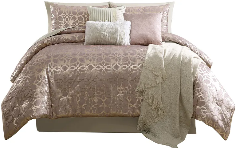 Eve 10 Piece Queen Size Poly Velvet Comforter Set, Foil Pattern Photo 1