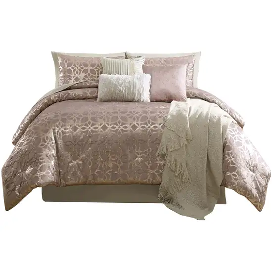 Eve 10 Piece Queen Size Poly Velvet Comforter Set, Foil Pattern Photo 1