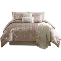 Photo of Eve 10 Piece Queen Size Poly Velvet Comforter Set, Foil Pattern