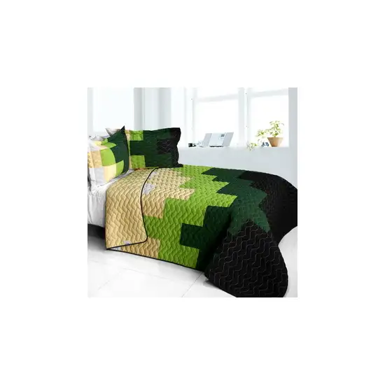 Evergreen Tree -  Brand New Vermicelli-Quilted Patchwork Quilt Set Full/Queen Photo 2