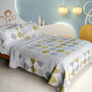 Photo of Fantasy Drift - 100% Cotton 3PC Vermicelli-Quilted Patchwork Quilt Set (Full/Queen Size)