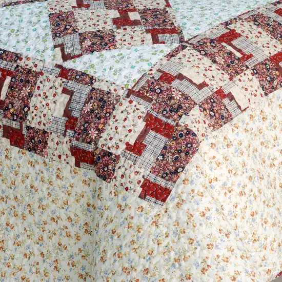 Fantasy Flowers -  100% Cotton 2PC Floral Vermicelli-Quilted Patchwork Quilt Set (Twin Size) Photo 5