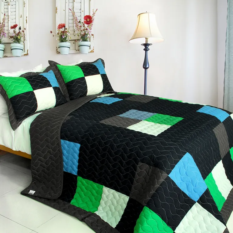 Fatal Attraction-2 - Vermicelli-Quilted Patchwork Plaid Quilt Set Twin Photo 1