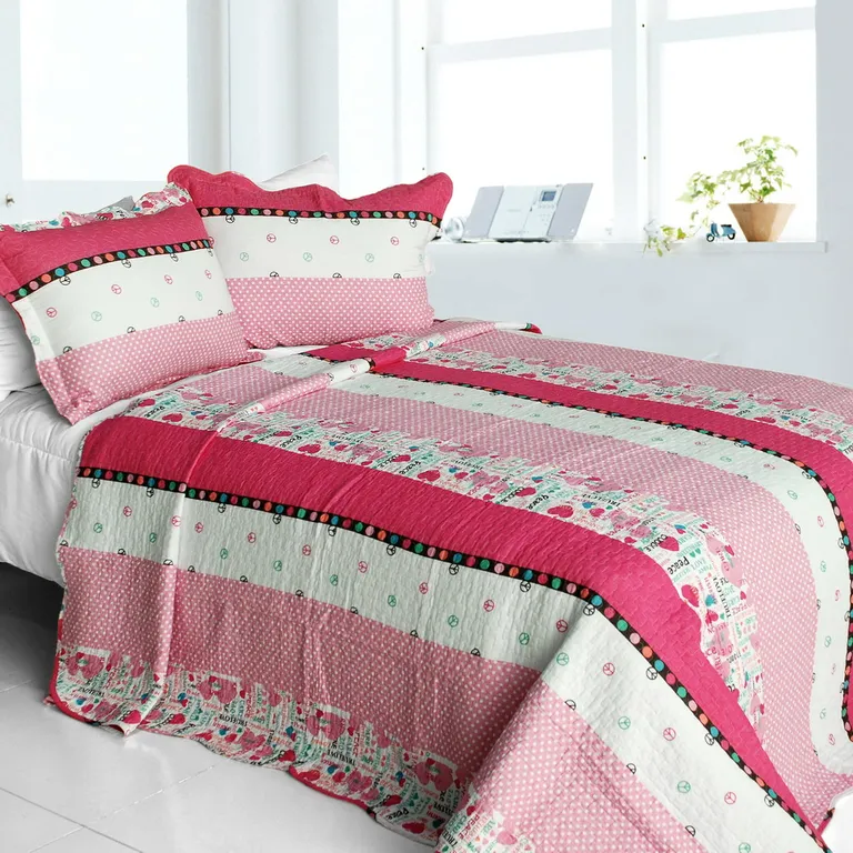 Fearless - Cotton 3PC Vermicelli-Quilted Striped Printed Quilt Set (Full/Queen Size) Photo 1