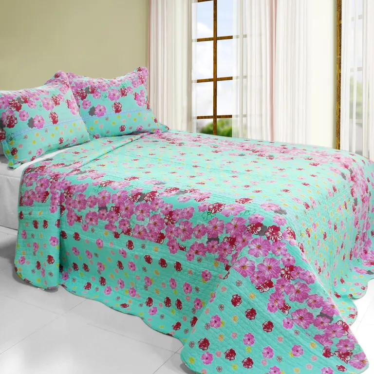 Flora River - 3PC Cotton Vermicelli-Quilted Printed Quilt Set (Full/Queen Size) Photo 1