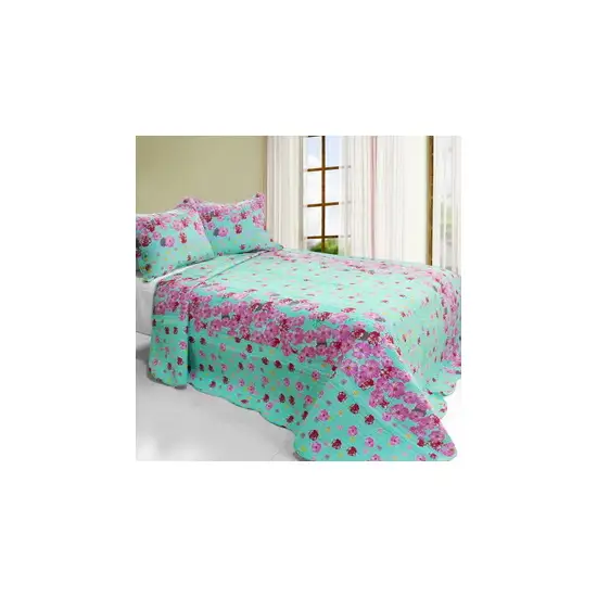 Flora River -  3PC Cotton Vermicelli-Quilted Printed Quilt Set (Full/Queen Size) Photo 2