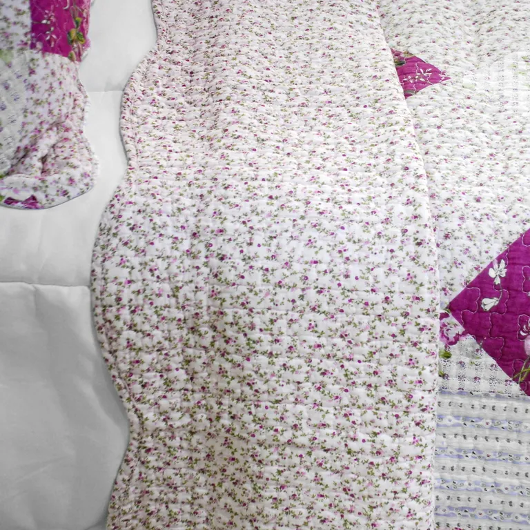 Floral Print - 3PC Cotton Vermicelli-Quilted Printed Quilt Set (Full/Queen Size) Photo 3