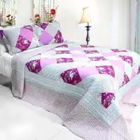 Photo of Floral Print - 3PC Cotton Vermicelli-Quilted Printed Quilt Set (Full/Queen Size)