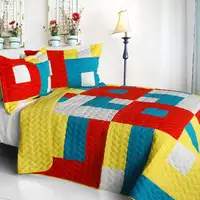 Photo of Flying Chess - 3PC Vermicelli-Quilted Patchwork Quilt Set (Full/Queen Size)